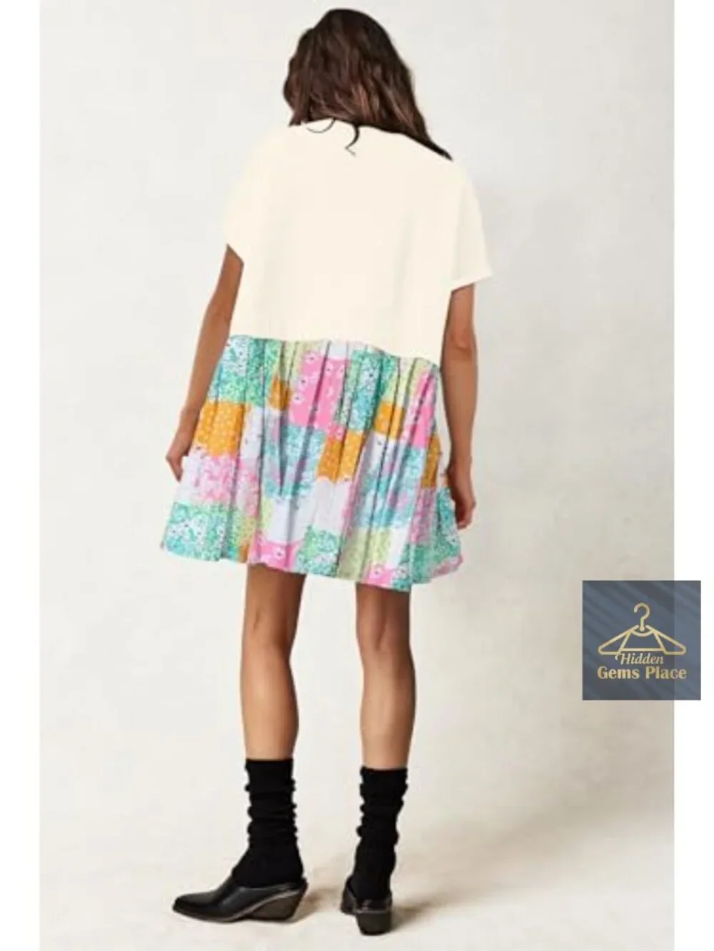 Women's Casual Crew Neck Short Sleeve A-Line Dress with Floral Print